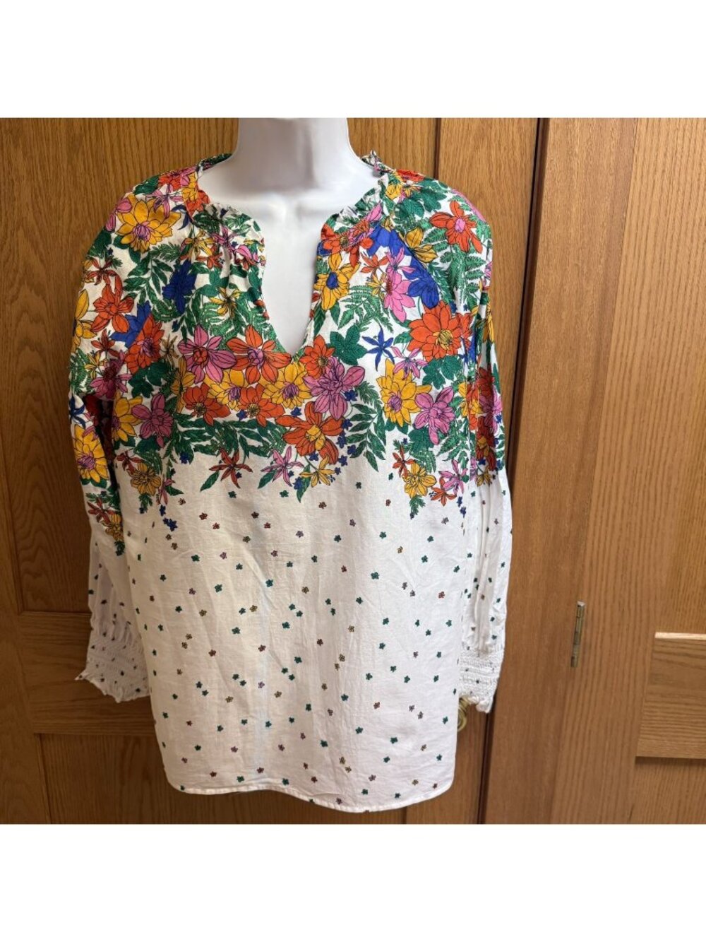 Talbots Rainbow Floral Smocked Wrists Top - Medium